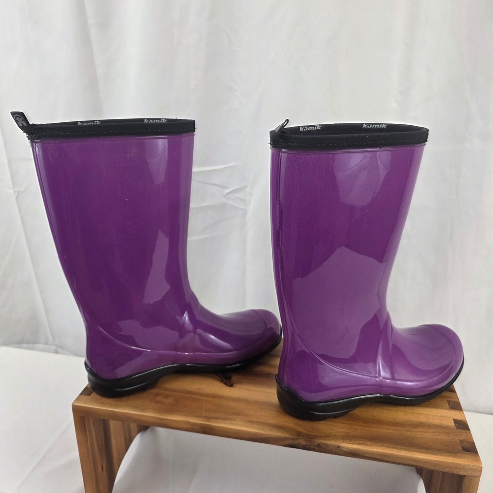 Kamik Rain Boots Youth 6 Waterproof Glossy Purple Rubber Outdoor Excellent